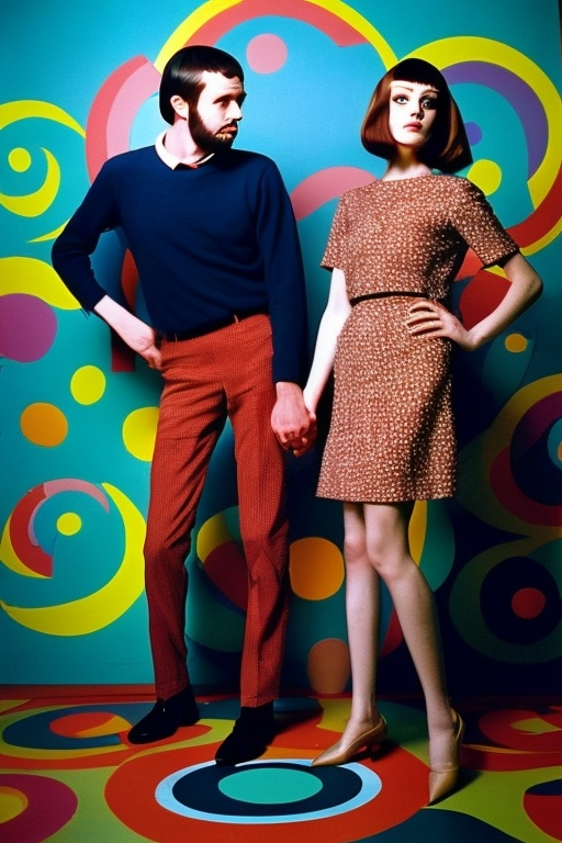 Prompt: Un hombre y una mujer en una pista de baile disco. Con estilo retro futurista inspirado en los años 70s
