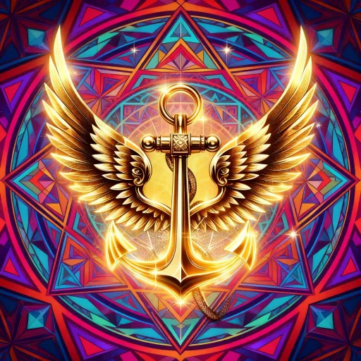 Prompt: An anchor with wings bouncing and pulsating to a hip-hop beat with a sacred geometrical backdrop in vibrant colors