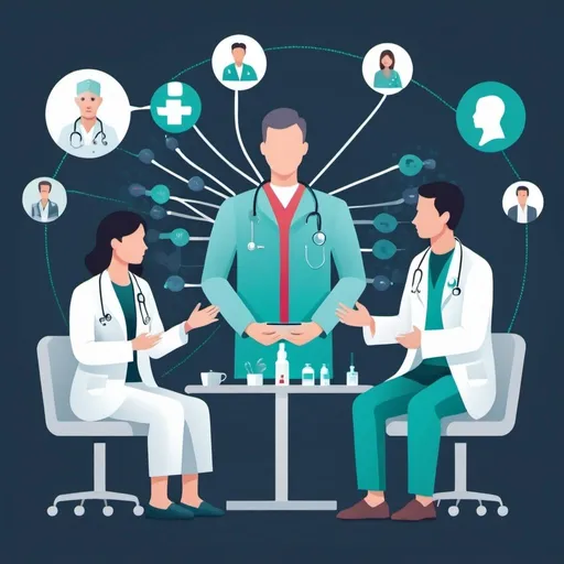 Prompt: a vector image reflecting the idea ai helping patients and help patients connect with the doctors