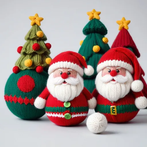 Prompt: Christmas knitted balls Santa Claus trees
