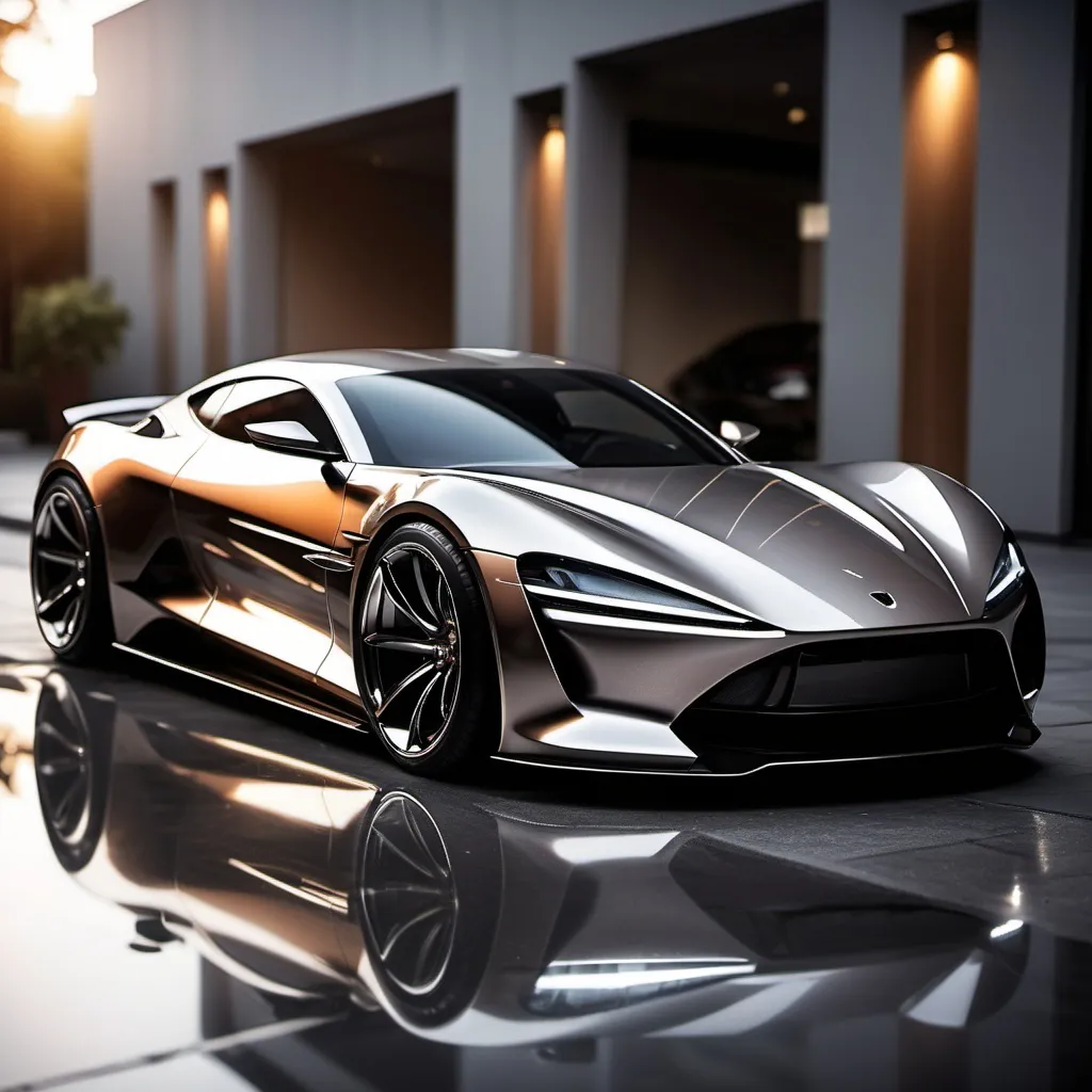 Prompt: Sports car, glossy metallic finish, lights reflecting on the car, dynamic and sleek design, high quality, dynamic design name of car velocita