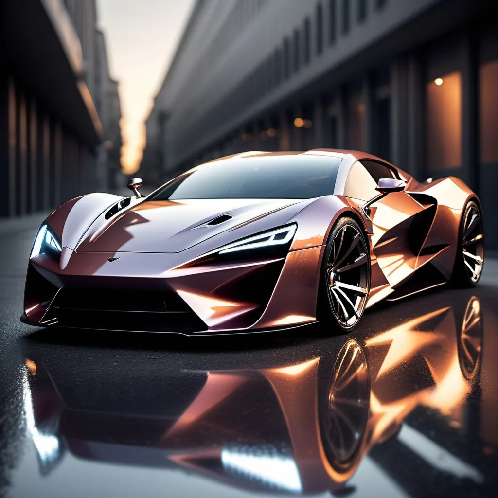 Prompt: Sports car, glossy metallic finish, lights reflecting on the car, dynamic and sleek design, high quality, dynamic design name of car velocita