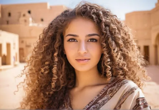 Prompt: Beautiful Nabataean Arabian woman with curly hair