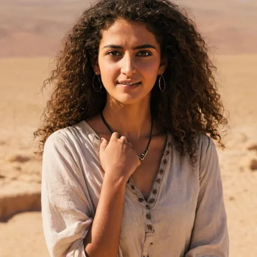Prompt: Beautiful Bedouin Nabataean Arabian woman with dark skin and curly hair 