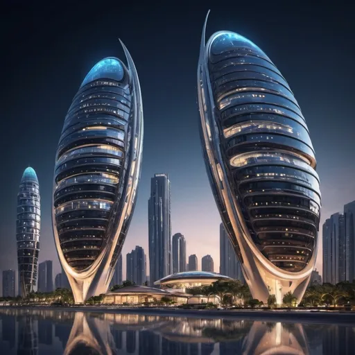 Prompt: luxury round futuristic hotel skyscrapers 