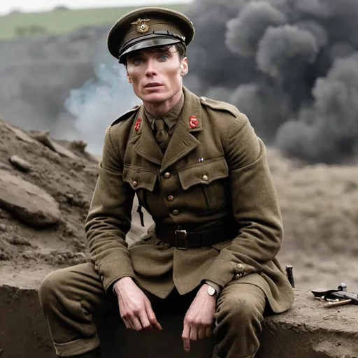 Prompt: cillian murphy, ww1, British soldier, cool pose