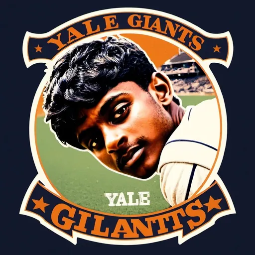 Prompt: A dynamic cricket
 team logo with a human face saying Yale giants

