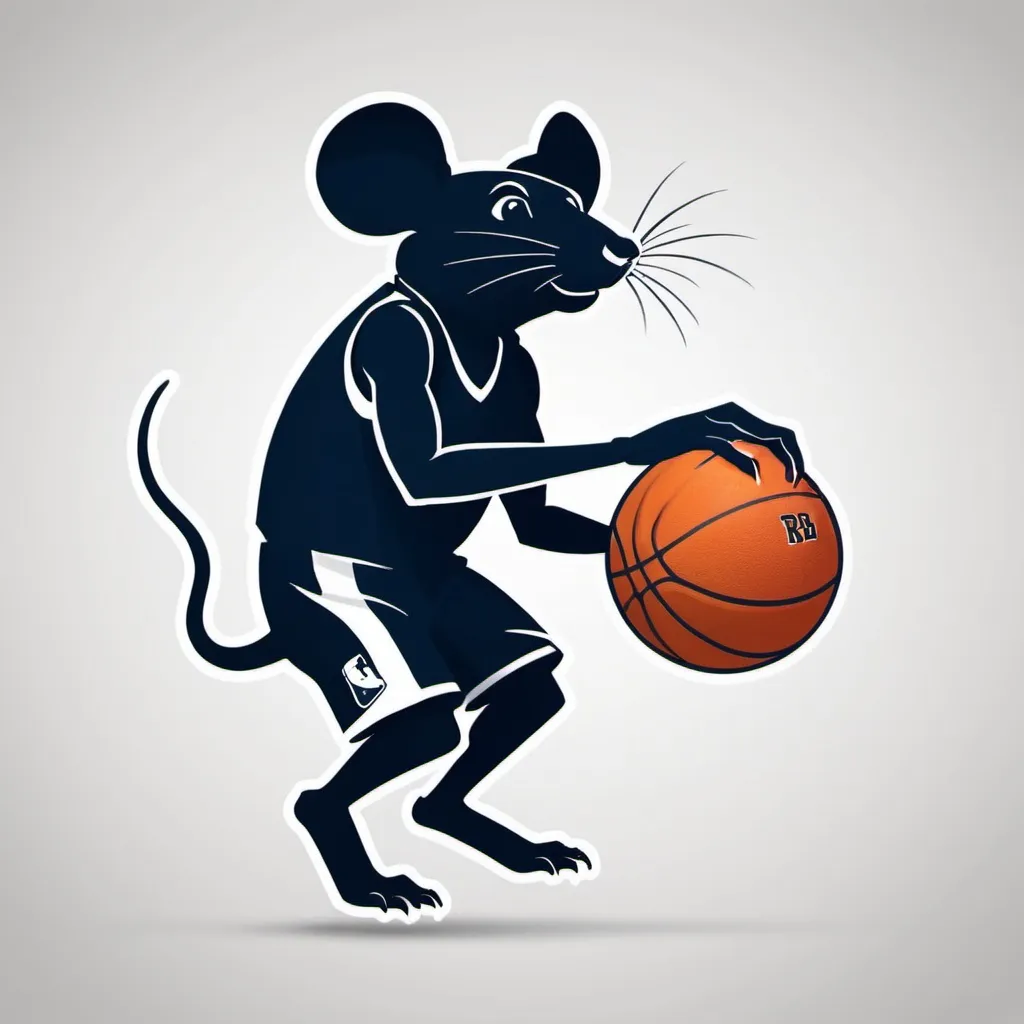 Prompt: Can you please create an NBA style logo but changed into a cartoon silhouette of a rat playing basketball rather than a man in the real NBA logo. Could you also replace the letters NBA with RBA instead. Any other artistic details in the background are welcome. 