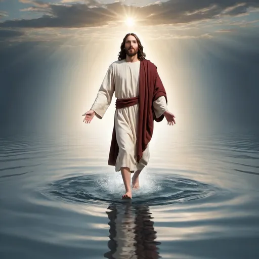 Prompt: Jesus walking on water