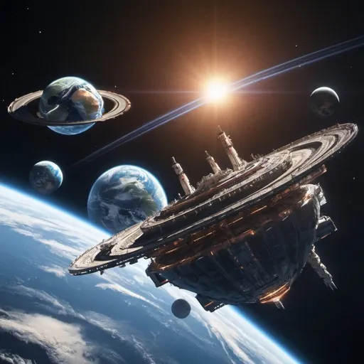 Prompt: An image of generation ships leaving planet Earth 