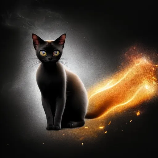 Prompt: Siamese cat made from Abstract Smoke and sparks Texture black baclground