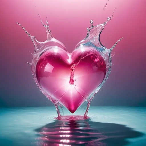 Prompt: a heart shaped object floating in the water with a splash of water on it's side and a pink light reflecting off of the heart, David LaChapelle, art photography, love, a photorealistic painting