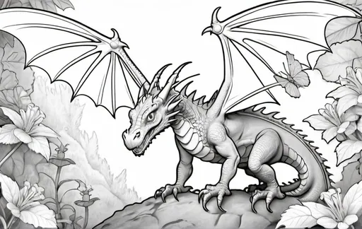 Prompt: Line art for coloring book dragon flys and butter flys 