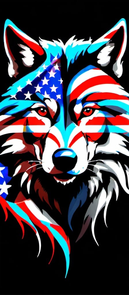 Prompt: a wolf with an american flag on it's face 