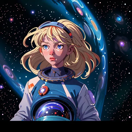 Prompt: "Generate an image of a 12-year-old girl with blond hair, immersed in imaginative play as an astronaut in her bedroom. She wears a makeshift space suit, complete with a helmet and gloves, while her room is transformed into a galactic wonderland. Surround her with floating planets, twinkling stars, and swirling galaxies, creating a mesmerizing celestial backdrop. By her side, a gentle Newfoundland dog, also dressed in a space-themed costume, serves as her loyal space-faring companion. Capture the awe and wonder in the girl's eyes as she embarks on her cosmic adventure with her furry friend by her side."










