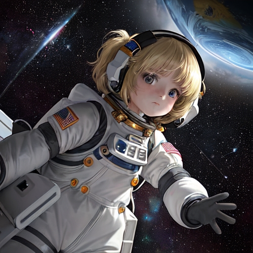 Prompt: "Generate an image of a 12-year-old girl with blond hair, immersed in imaginative play as an astronaut in her bedroom. She wears a makeshift space suit, complete with a helmet and gloves, while her room is transformed into a galactic wonderland. Surround her with floating planets, twinkling stars, and swirling galaxies, creating a mesmerizing celestial backdrop. By her side, a gentle Newfoundland dog, also dressed in a space-themed costume, serves as her loyal space-faring companion. Capture the awe and wonder in the girl's eyes as she embarks on her cosmic adventure with her furry friend by her side."










