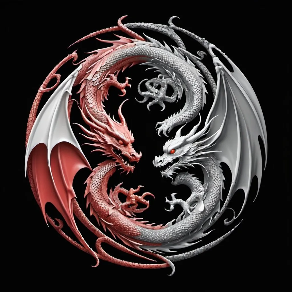 Prompt: Dragon yin yang symbol on a black background 