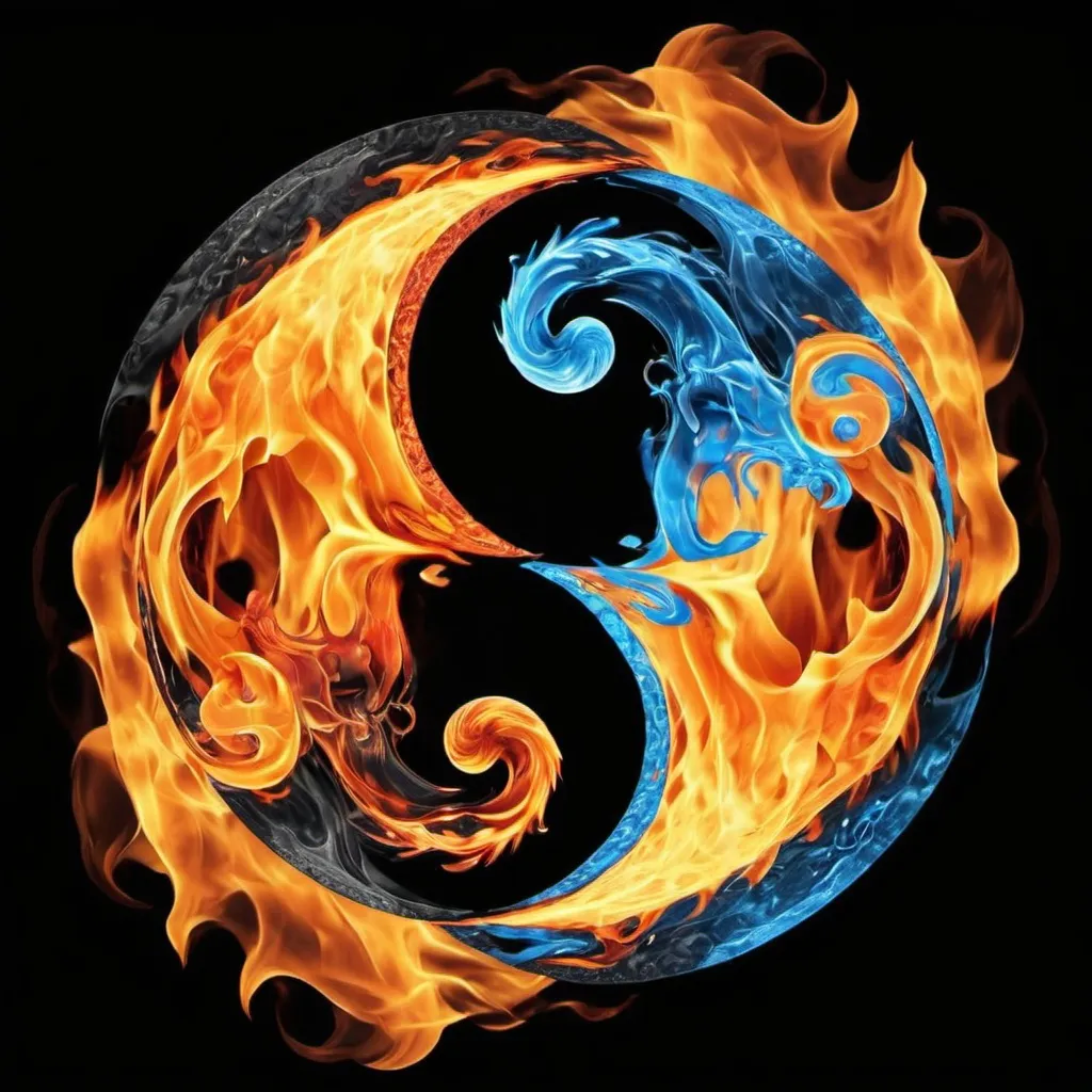 Prompt: a fire and water yin yang symbol on a black background photo by shutterstocker / shutterstocker, An Zhengwen, abstract illusionism, symmetrical balance, a raytraced image