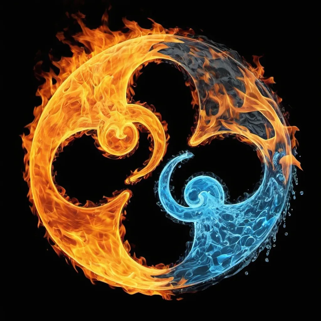 Prompt: a fire and water yin yang symbol on a black background photo by shutterstocker / shutterstocker, An Zhengwen, abstract illusionism, symmetrical balance, a raytraced image