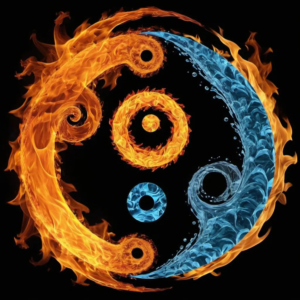 Prompt: a fire and water yin yang symbol on a black background photo by shutterstocker / shutterstocker, An Zhengwen, abstract illusionism, symmetrical balance, a raytraced image