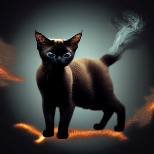 Prompt: Siamese cat made from Abstract Smoke and sparks Texture black background