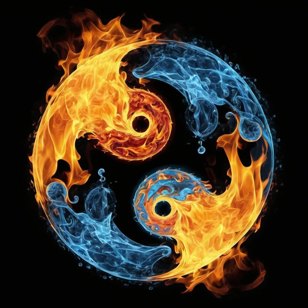 Prompt: a fire and water yin yang symbol on a black background photo by shutterstocker / shutterstocker, An Zhengwen, abstract illusionism, symmetrical balance, a raytraced image