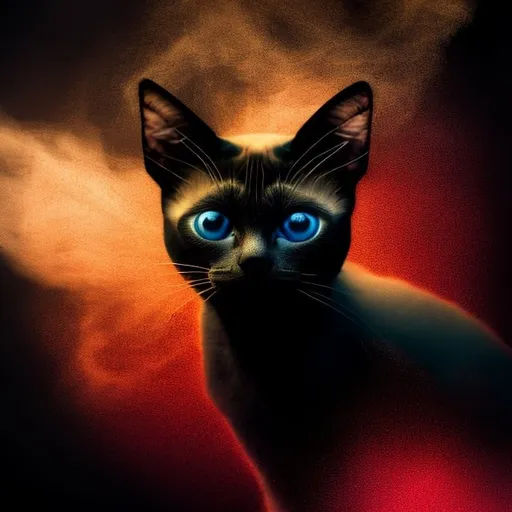 Prompt: Siamese cat made from Abstract Smoke and sparks Texture black background