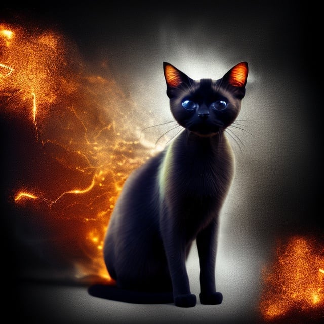 Prompt: Siamese cat made from Abstract Smoke and sparks Texture black baclground