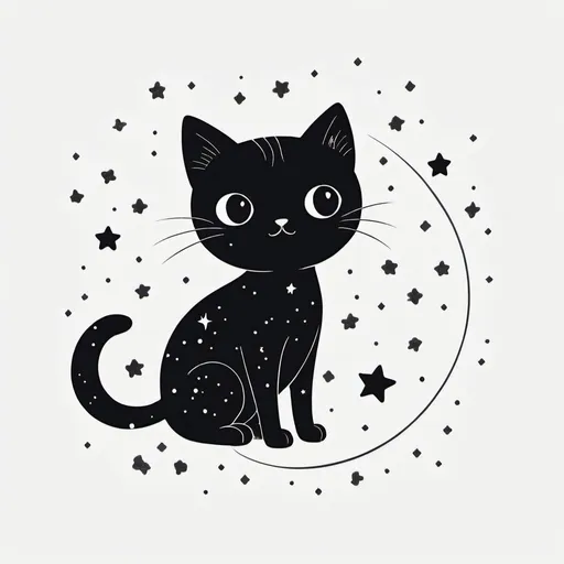 Prompt: Simple drawing of a cat in outer space, cartoon, minimalistic, white cat, galaxy background, twinkling stars, cute, easy to draw, simple lines, playful, minimal details, black cat, space, cartoon style, cute, minimalistic, twinkling stars, galaxy background