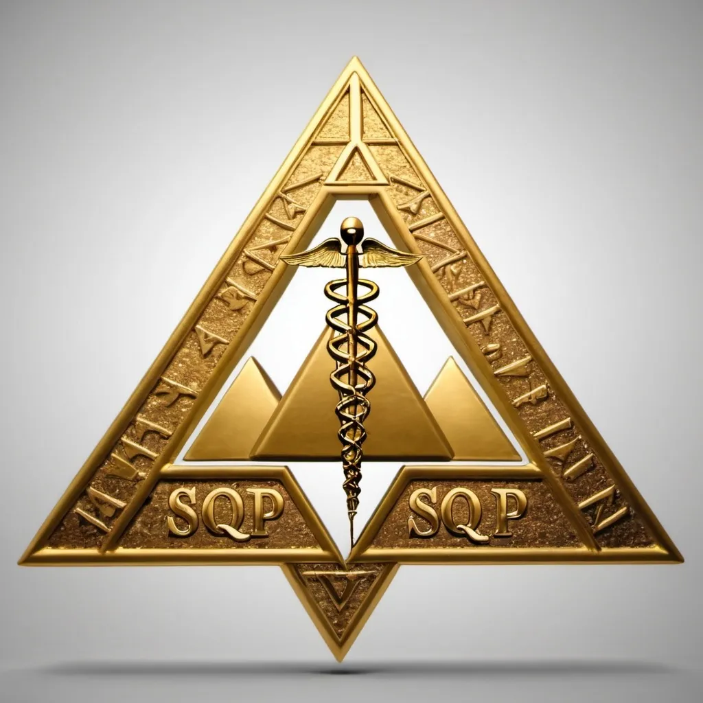 Prompt: caduceus with golden pyramid on top with the letters SQP