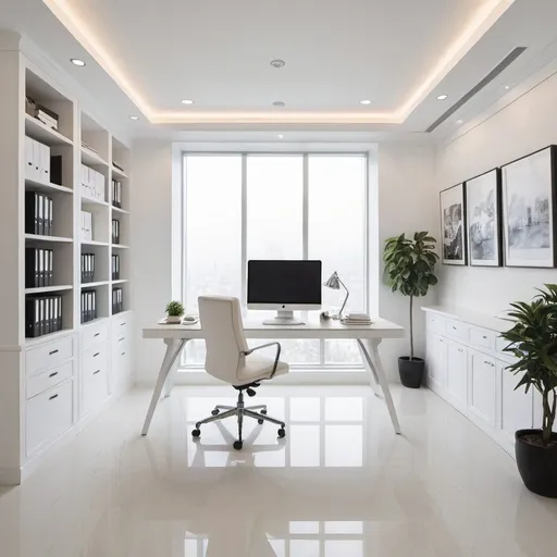 Prompt: sophiscated office room in white theme