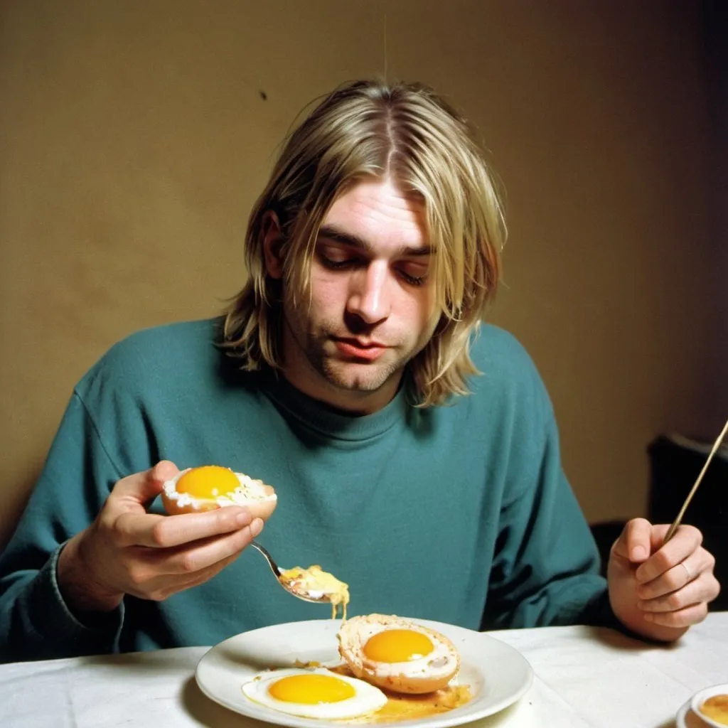 Prompt: kurt Cobain mamando huevo
