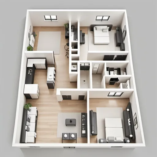 Prompt: Studio apartment floorplan, 2D vector illustrations, high quality, detailed layout, modern design, professional style, minimalistic, precise lines, clean and crisp, organized space, neutral color palette, top-notch, well-crafted, artistic floorplan, spacious layout, accurate representation, high-res, polished, architectural, detailed apartment, clear and precise, professional vector illustration, organized and efficient, minimalistic design