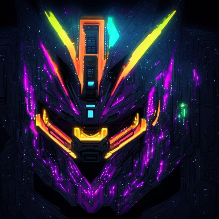 Prompt: a neon gundam face logo