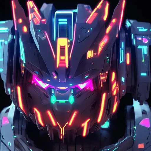 Prompt: a neon gundam face logo