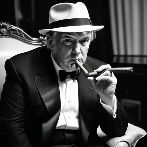 Prompt: Donald trump with cigar and hat like Capone!