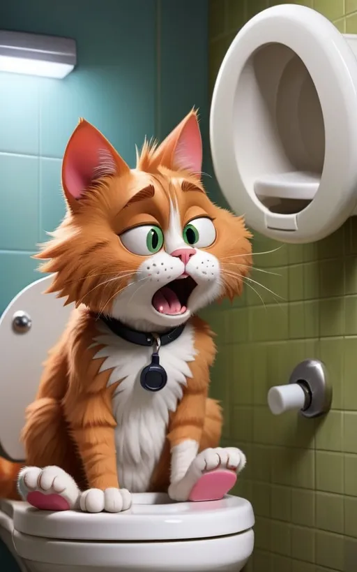 Prompt: a cat sitting on a toilet with a cell phone in its paws and a caption that reads, i don't care if it is a cat, Carlos Catasse, furry art, cute and funny, a stock photo