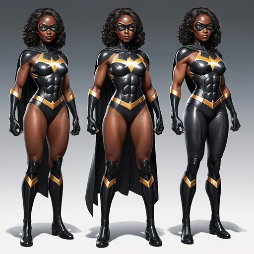 Prompt: Full body black skin  five female superhero futuretic 