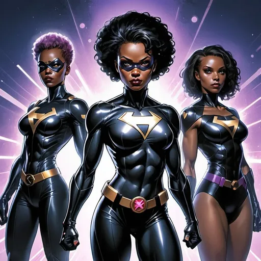 Prompt: Fu black five female superhero futuretic 