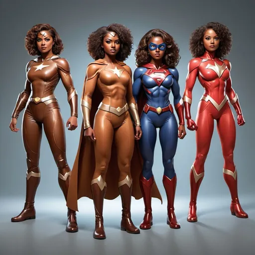 Prompt: Full body brown skin  five female superhero futuretic 