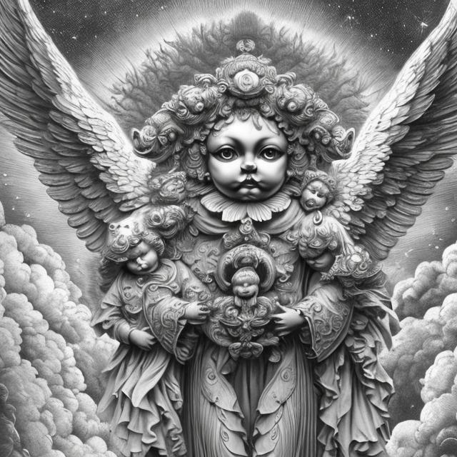 Prompt: Cherubim, black and white, celestial, guardians, detailed, majestic, heavenly, mysticism 