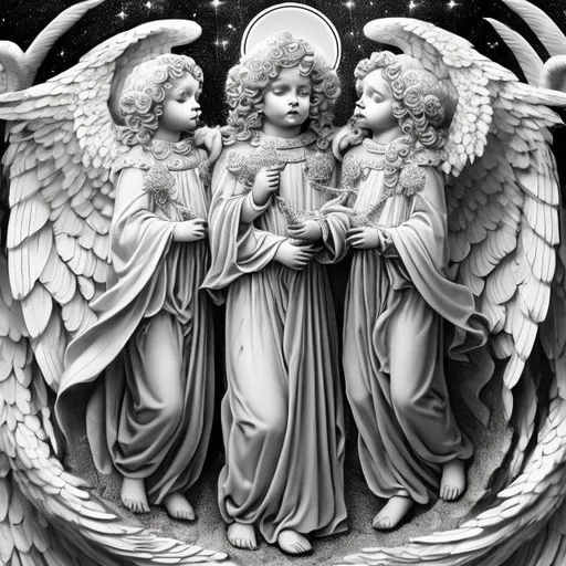 Prompt: Cherubim, black and white, celestial, guardians, detailed, majestic, heavenly, mysticism 