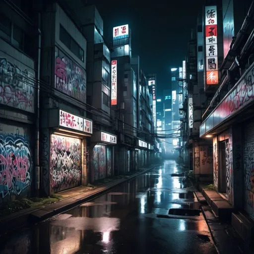 Prompt: a graffiti in futuristic dystopian tokyo by night