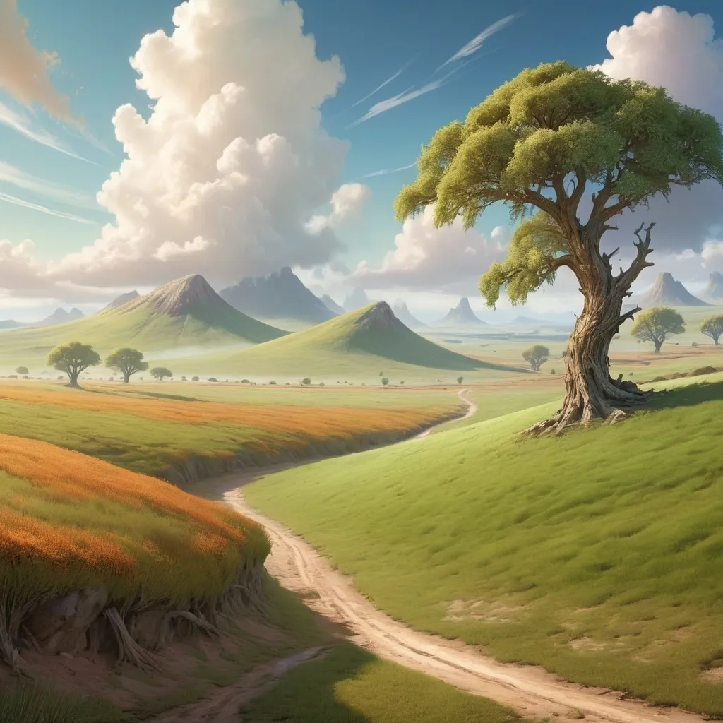 Prompt: A beautiful fantasy landscape of a rolling plains