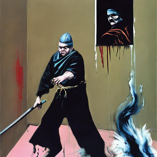 Prompt: Francis Bacon painting of ninja 
