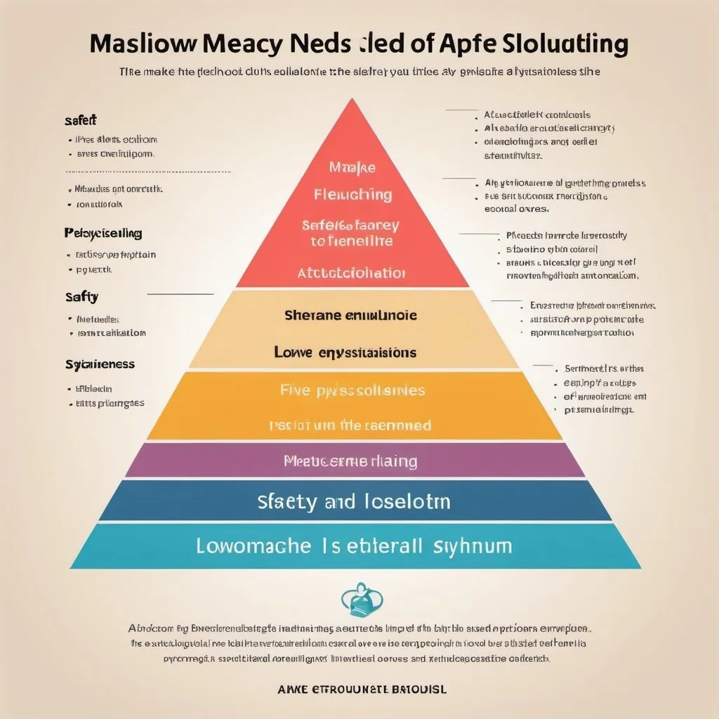 Prompt: create an image of Maslow's hierarchy of needs for a flexible scheduling app.  The five parts should explain the physiological, safety, love and belonginess, esteem and self actualization.  Please make sure it is in english