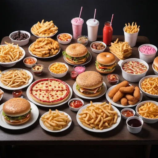 Prompt: Tables full of unhealthy food