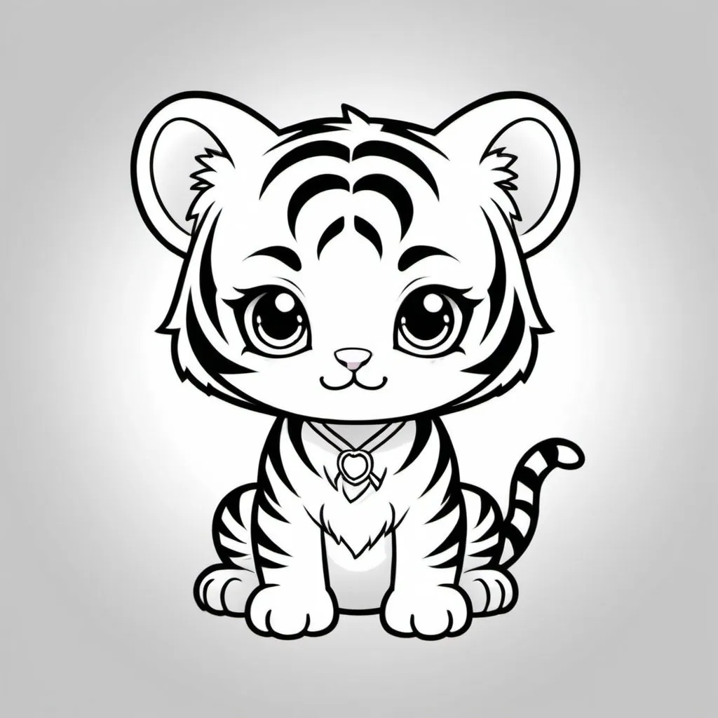 Prompt: Chibii tiger coloring page