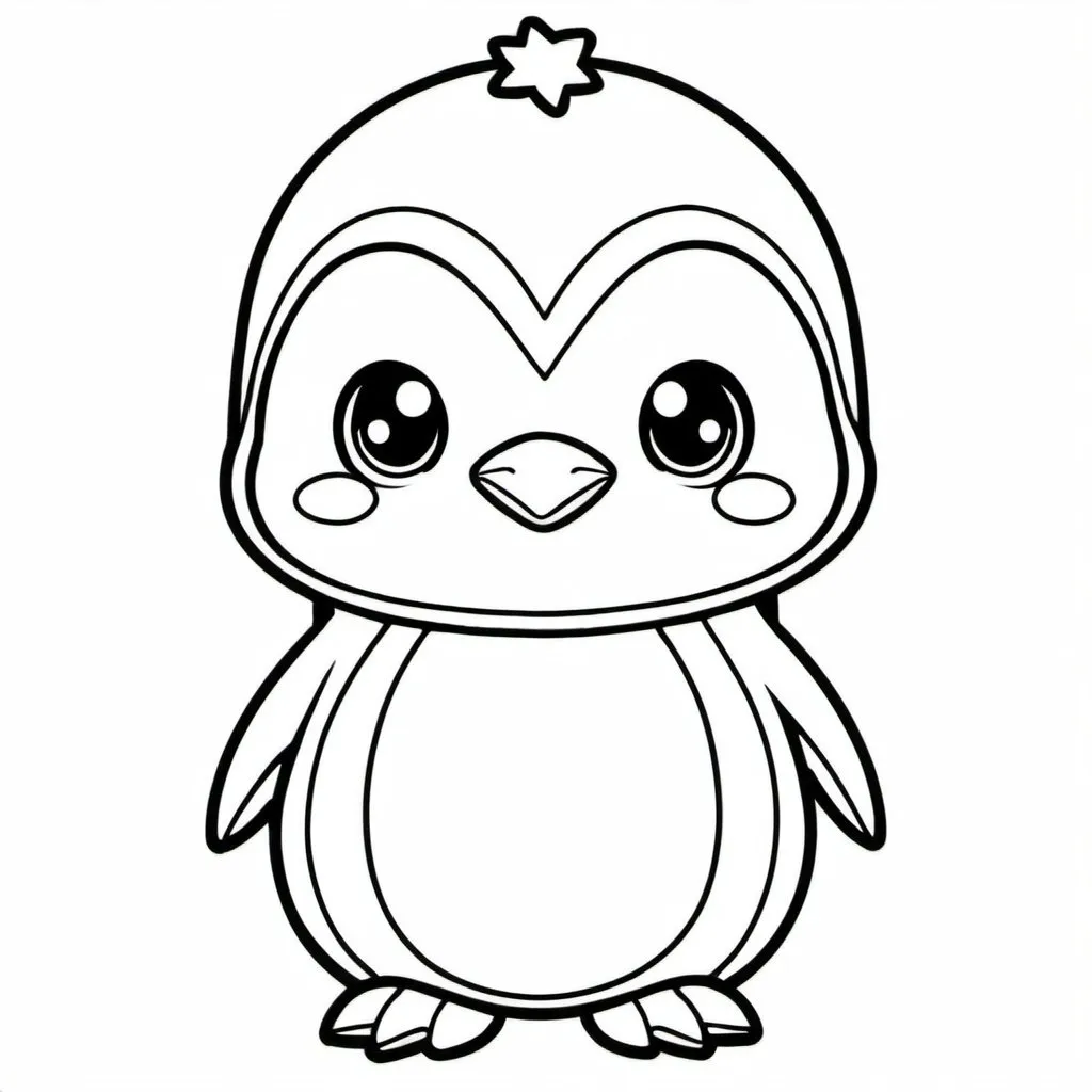 Prompt: Chibii penguin coloring page