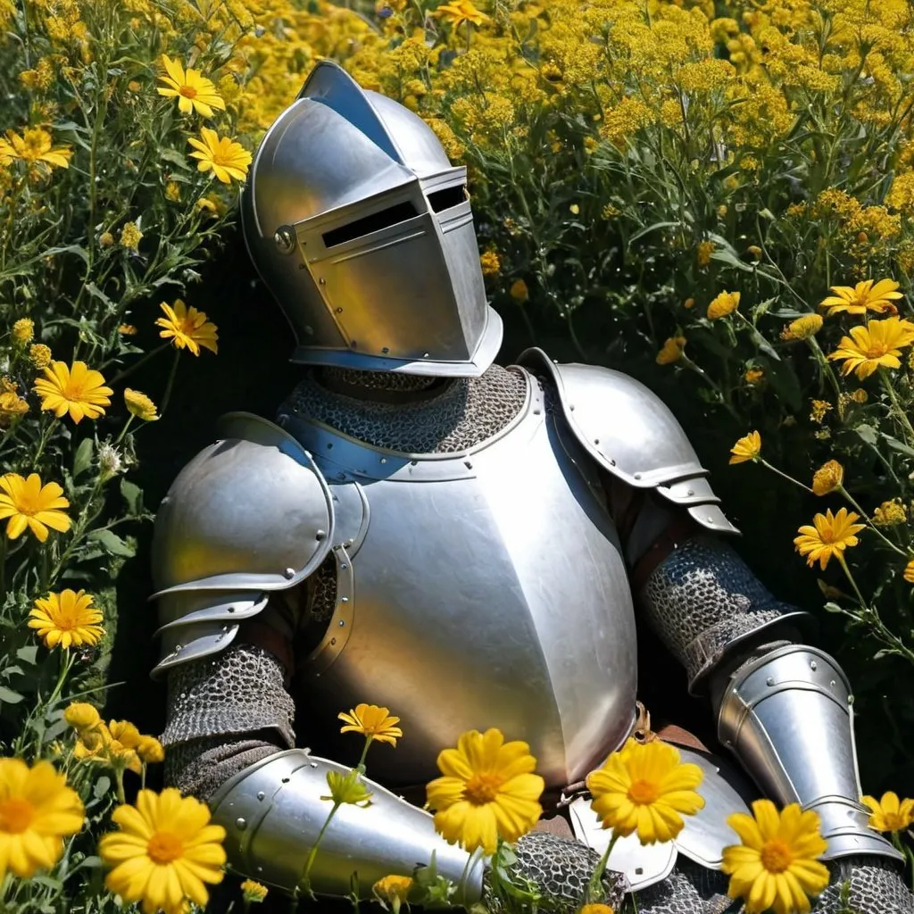 Prompt: knight lying in flowers